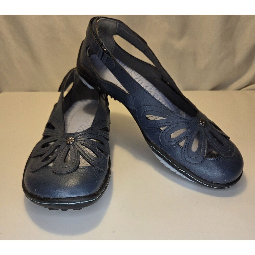 JBU Navy Blue Cutout Floral Ballet Flats